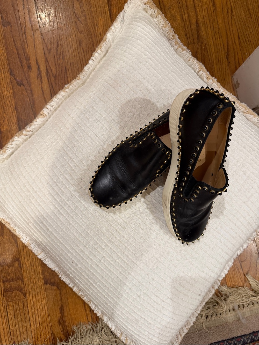 Christian Louboutin Black Leather Studded Slip-On Loafers - Picture 4 of 6
